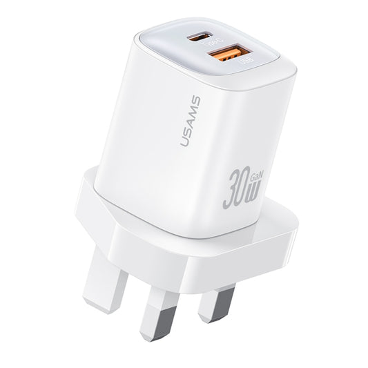 USAMS CC256 30W USB+USB-C / Type-C Dual Port GaN Fast Charger, UK Plug(White) - USB Charger by USAMS | Online Shopping UK | buy2fix