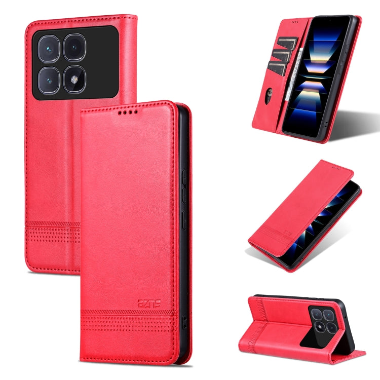 For Redmi K70 Ultra AZNS Magnetic Calf Texture Flip Leather Phone Case(Red) - Xiaomi Cases by AZNS | Online Shopping UK | buy2fix