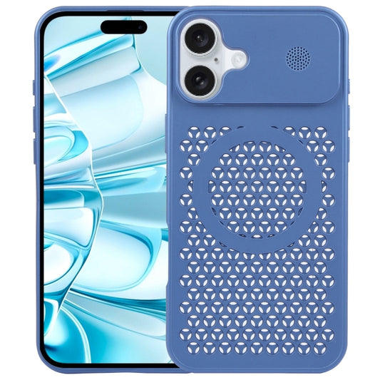 For iPhone 16 Pure Color Honeycomb Aromatherapy MagSafe Phone Case(Blue) - iPhone 16 Cases by buy2fix | Online Shopping UK | buy2fix