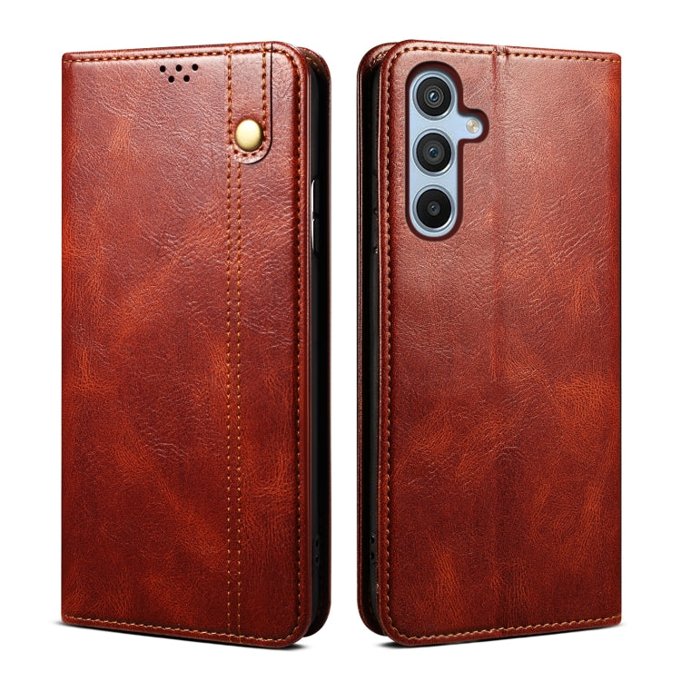 For Samsung Galaxy S25+ 5G Oil Wax Crazy Horse Texture Leather Phone Case(Brown) - Galaxy S25+ 5G Cases by buy2fix | Online Shopping UK | buy2fix