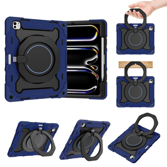 For iPad Pro 13 2024 Armor Portable Rotating Ring Holder Silicone Tablet Case with Pen Slot(Navy Blue) - iPad Pro 13 2024 Cases by buy2fix | Online Shopping UK | buy2fix