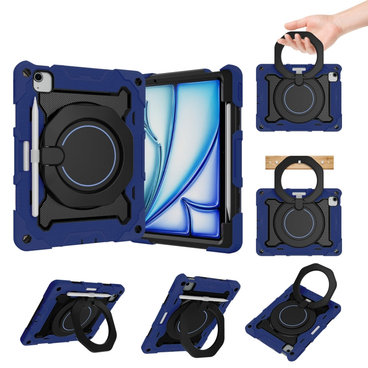 For iPad Air 11 2024 Armor Portable Rotating Ring Holder Silicone Tablet Case with Pen Slot(Navy Blue) - iPad Air 11 2024 Cases by buy2fix | Online Shopping UK | buy2fix