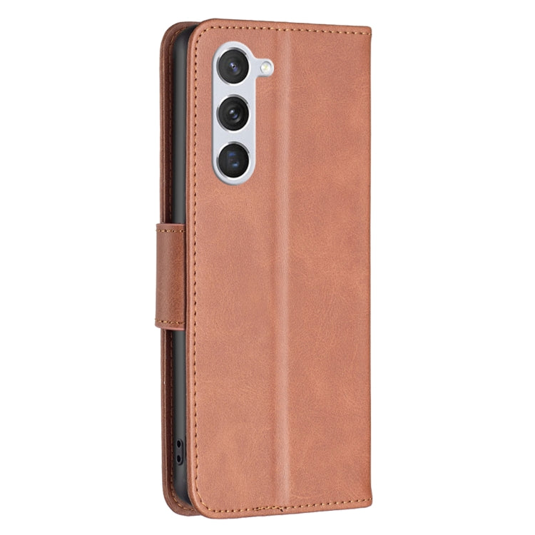 For Samsung Galaxy S25 5G Lambskin Texture Pure Color Flip Leather Phone Case(Brown) - Galaxy S25 5G Cases by buy2fix | Online Shopping UK | buy2fix