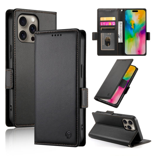 For iPhone 16 Pro Max Side Buckle Magnetic Frosted Leather Phone Case(Black) - iPhone 16 Pro Max Cases by buy2fix | Online Shopping UK | buy2fix