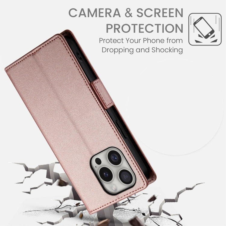 For iPhone 16 Pro Side Buckle Magnetic Frosted Leather Phone Case(Rose Gold) - iPhone 16 Pro Cases by buy2fix | Online Shopping UK | buy2fix