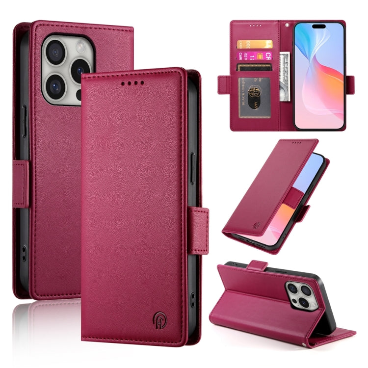 For iPhone 16 Pro Side Buckle Magnetic Frosted Leather Phone Case(Wine Red) - iPhone 16 Pro Cases by buy2fix | Online Shopping UK | buy2fix