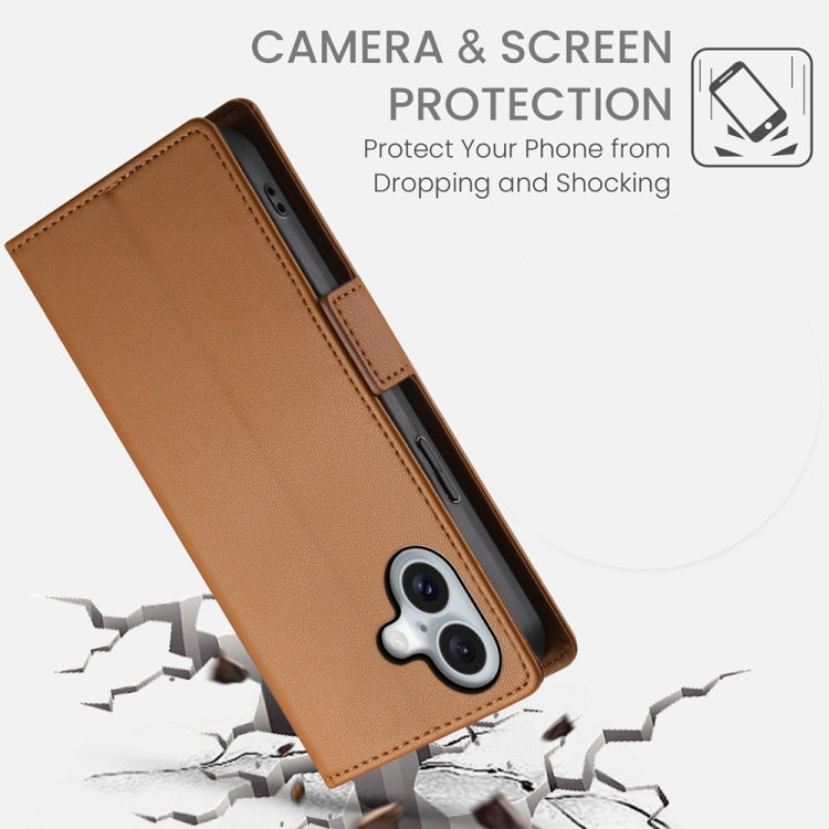 For iPhone 16 Side Buckle Magnetic Frosted Leather Phone Case(Brown) - iPhone 16 Cases by buy2fix | Online Shopping UK | buy2fix