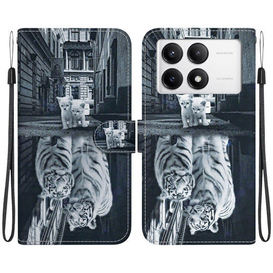 For Xiaomi Redmi K70 Pro / K70 Crystal Texture Colored Drawing Leather Phone Case(Cat Tiger Reflection) - K70 Cases by buy2fix | Online Shopping UK | buy2fix