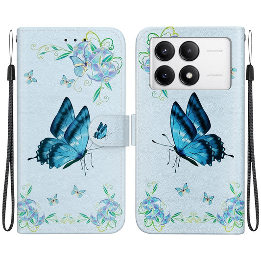 For Xiaomi Redmi K70 Pro / K70 Crystal Texture Colored Drawing Leather Phone Case(Blue Pansies) - K70 Cases by buy2fix | Online Shopping UK | buy2fix