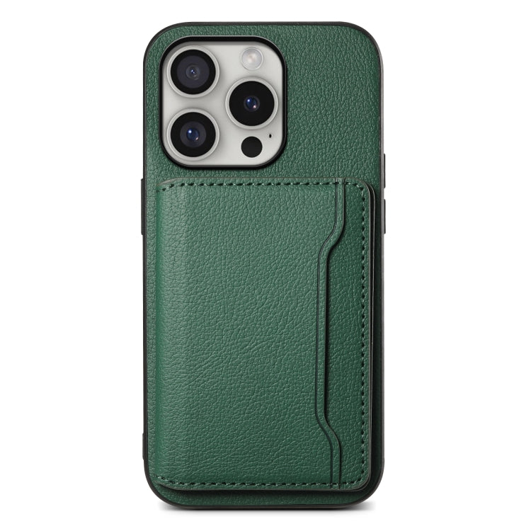 For iPhone 16 Pro Calf Texture Card Bag Design Full Coverage Phone Case(Green) - iPhone 16 Pro Cases by buy2fix | Online Shopping UK | buy2fix