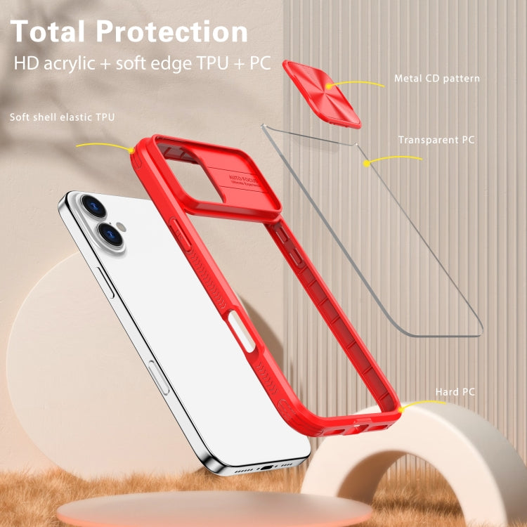 For iPhone 16 Sliding Camshield Acrylic Hybrid TPU Phone Case(Red) - iPhone 16 Cases by buy2fix | Online Shopping UK | buy2fix