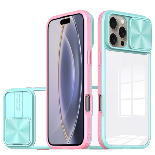 For iPhone 16 Pro Max Sliding Camshield Acrylic Hybrid TPU Phone Case(Blue Pink) - iPhone 16 Pro Max Cases by buy2fix | Online Shopping UK | buy2fix