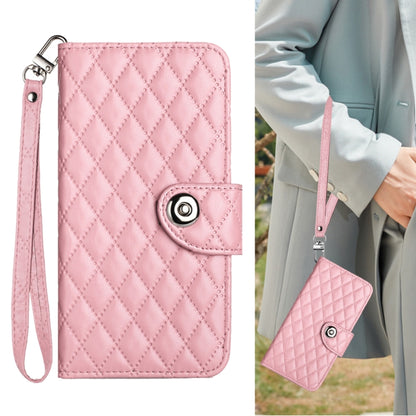 For Redmi K70 Ultra 5G Global Rhombic Texture Flip Leather Phone Case with Lanyard(Pink) - Xiaomi Cases by buy2fix | Online Shopping UK | buy2fix