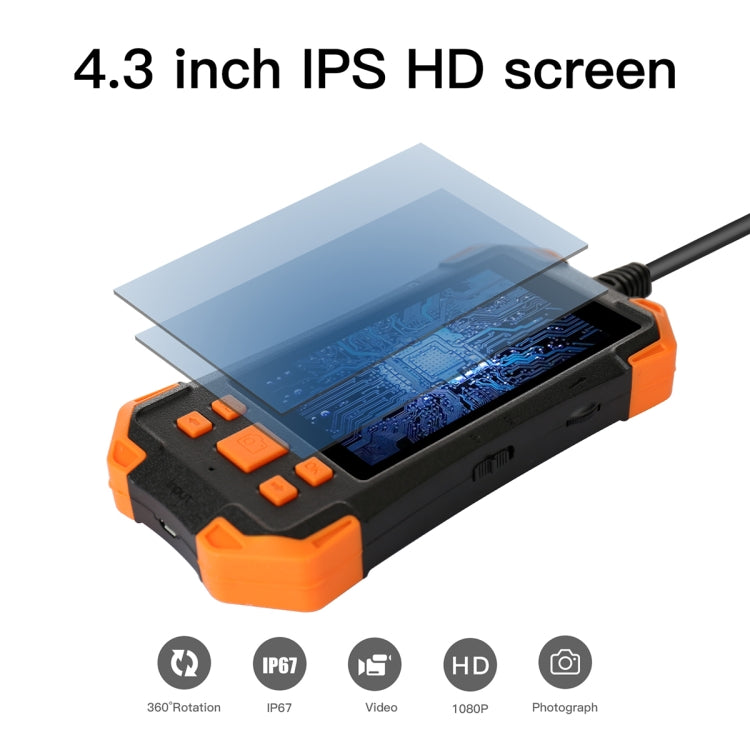 T20 4.3 inch IPS Screen 7.9mm Triple Camera IP67 Waterproof Hard Cable Digital Endoscope, Length:2m(Black Orange) -  by buy2fix | Online Shopping UK | buy2fix