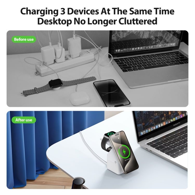 DUZZONA W20 4 in 1 15W Magnetic Wireless Charger Station(White) - Wireless Charger by DUZZONA | Online Shopping UK | buy2fix