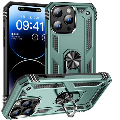 For iPhone 16 Pro Max Shockproof TPU Hybrid PC Phone Case with Holder(Dark Green) - iPhone 16 Pro Max Cases by buy2fix | Online Shopping UK | buy2fix