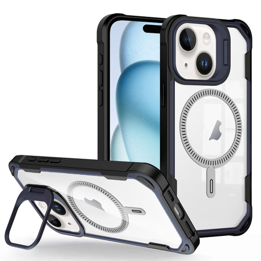 For iPhone 15 Transparent Acrylic MagSafe Lens Holder Phone Case(Navy) - iPhone 15 Cases by buy2fix | Online Shopping UK | buy2fix