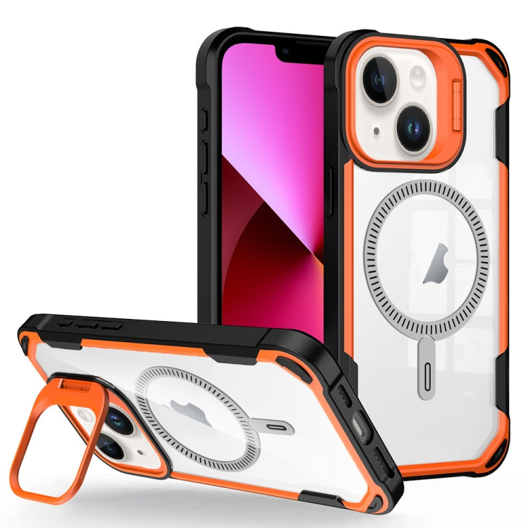 For iPhone 13 Transparent Acrylic MagSafe Lens Holder Phone Case(Orange) - iPhone 13 Cases by buy2fix | Online Shopping UK | buy2fix