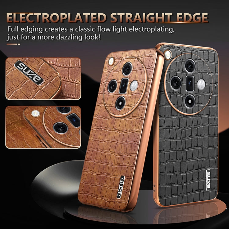 For OPPO Find X7 AZNS Electroplated Frame Crocodile Texture Full Coverage Phone Case(Brown) - Find X7 Cases by AZNS | Online Shopping UK | buy2fix