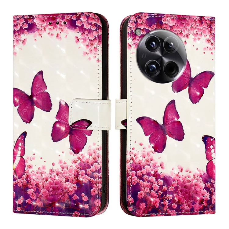 For OnePlus 12 Global 3D Painting Horizontal Flip Leather Phone Case(Rose Butterfly) - OnePlus Cases by buy2fix | Online Shopping UK | buy2fix