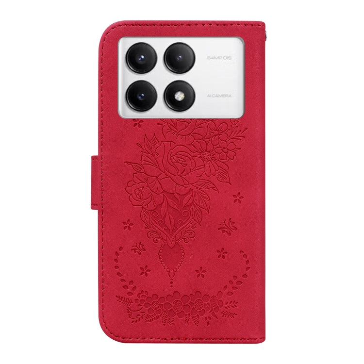 For Redmi K70 / K70 Pro Butterfly Rose Embossed Leather Phone Case(Red) - K70 Cases by buy2fix | Online Shopping UK | buy2fix