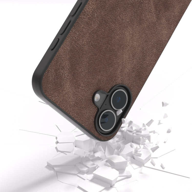 For iPhone 16 Plus Black Frame PU Leather Full Coverage Phone Case(Coffee) - iPhone 16 Plus Cases by buy2fix | Online Shopping UK | buy2fix