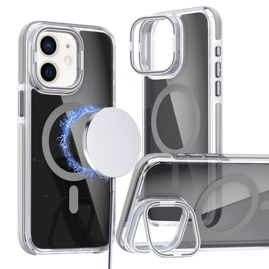 For iPhone 12 Pro / 12 Magsafe Dual-Color Transparent Black Lens Holder Phone Case(Gray) - iPhone 12 / 12 Pro Cases by buy2fix | Online Shopping UK | buy2fix