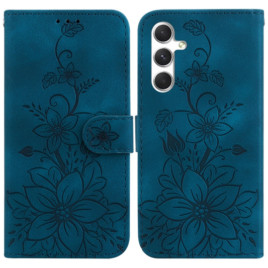 For Samsung Galaxy S25 5G Lily Embossed Leather Phone Case(Dark Blue) - Galaxy S25 5G Cases by buy2fix | Online Shopping UK | buy2fix