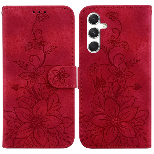 For Samsung Galaxy S25+ 5G Lily Embossed Leather Phone Case(Red) - Galaxy S25+ 5G Cases by buy2fix | Online Shopping UK | buy2fix