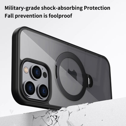 For iPhone 13 Transparent MagSafe Magnetic Rotating Ring Holder Phone Case(Black) - iPhone 13 Cases by buy2fix | Online Shopping UK | buy2fix