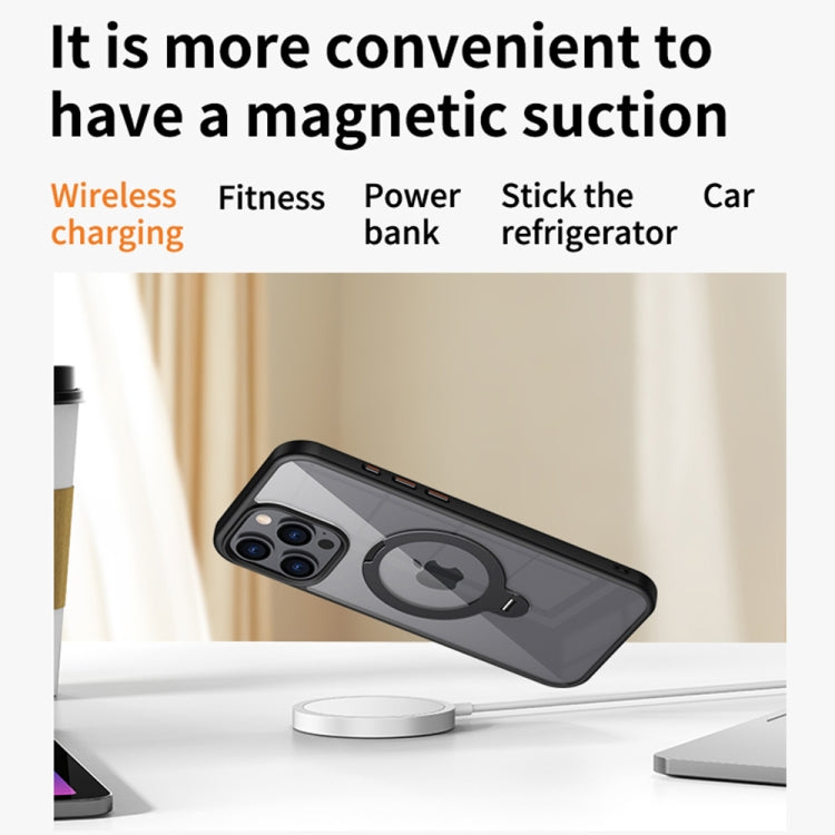 For iPhone 13 Pro Max Transparent MagSafe Magnetic Rotating Ring Holder Phone Case(Grey) - iPhone 13 Pro Max Cases by buy2fix | Online Shopping UK | buy2fix