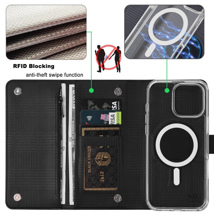 For iPhone 14 Pro ViLi GHB-C Series RFID MagSafe Magnetic Flip Leather Phone Case(Black) - iPhone 14 Pro Cases by ViLi | Online Shopping UK | buy2fix