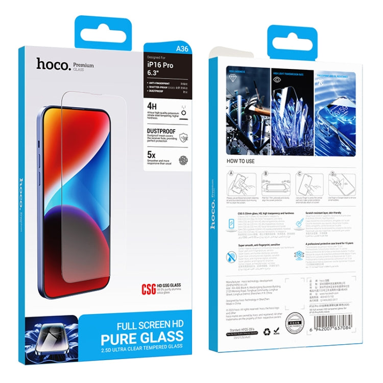 For iPhone 16 Pro hoco A36 3D Full Screen HD Tempered Film - iPhone 16 Pro Tempered Glass by hoco | Online Shopping UK | buy2fix