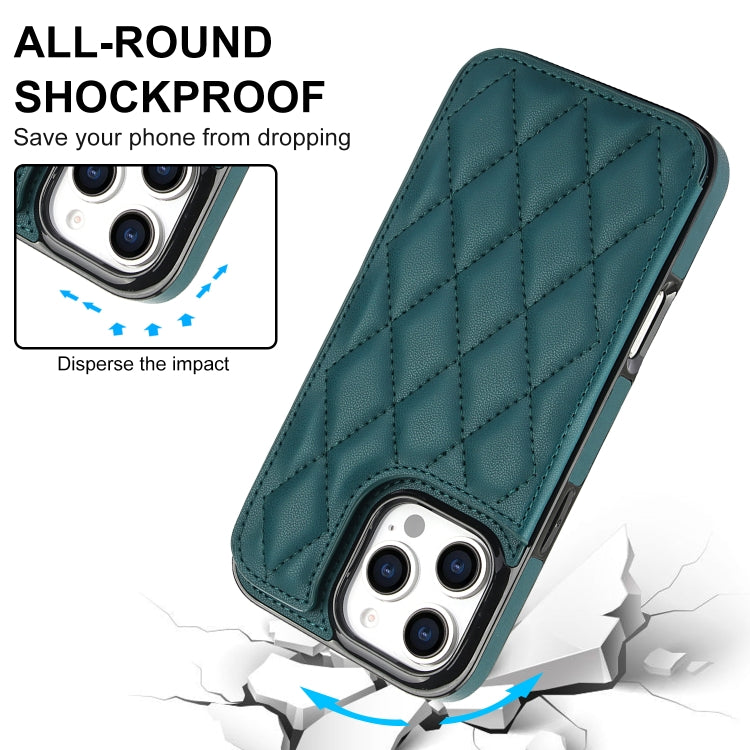 For iPhone 16 Pro Max Double Buckle Rhombic PU Leather Phone Case(Green) - iPhone 16 Pro Max Cases by buy2fix | Online Shopping UK | buy2fix