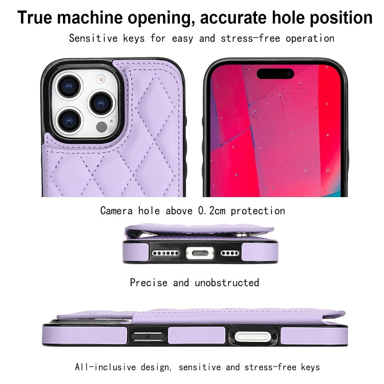 For iPhone 16 Pro Max Double Buckle Rhombic PU Leather Phone Case(Purple) - iPhone 16 Pro Max Cases by buy2fix | Online Shopping UK | buy2fix