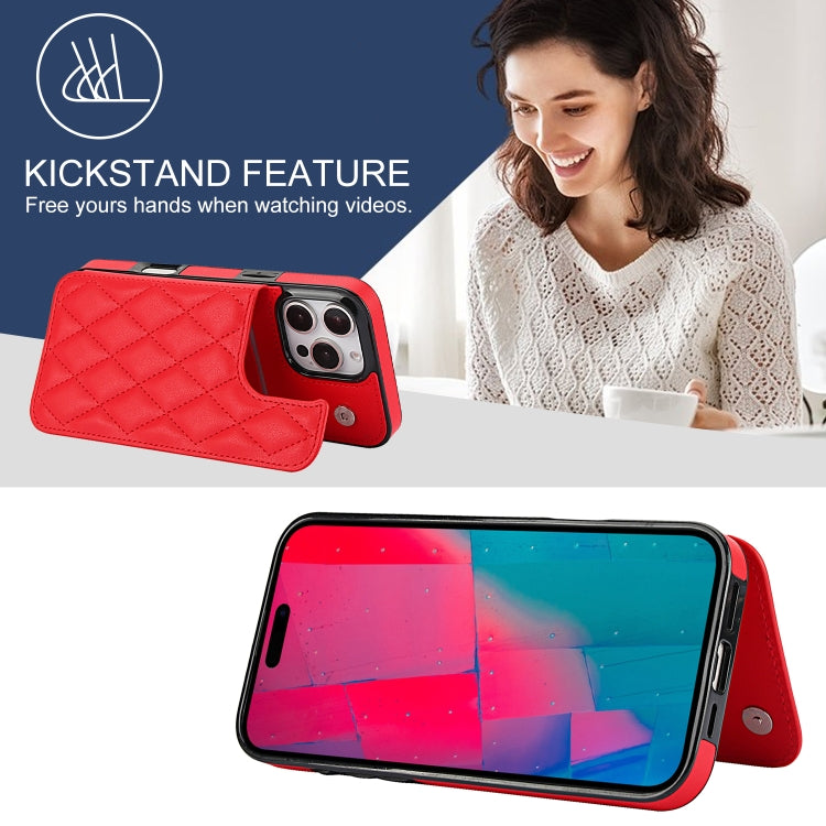 For iPhone 16 Pro Double Buckle Rhombic PU Leather Phone Case(Red) - iPhone 16 Pro Cases by buy2fix | Online Shopping UK | buy2fix