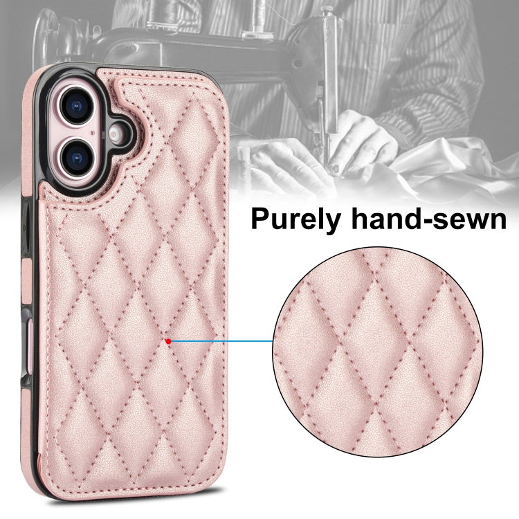 For iPhone 16 Plus Double Buckle Rhombic PU Leather Phone Case(Rose Gold) - iPhone 16 Plus Cases by buy2fix | Online Shopping UK | buy2fix