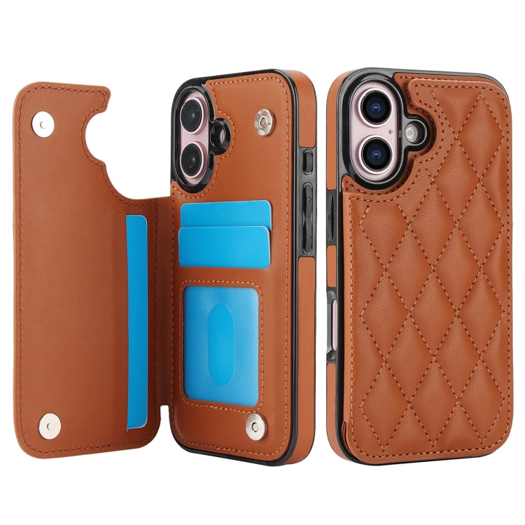 For iPhone 16 Plus Double Buckle Rhombic PU Leather Phone Case(Brown) - iPhone 16 Plus Cases by buy2fix | Online Shopping UK | buy2fix