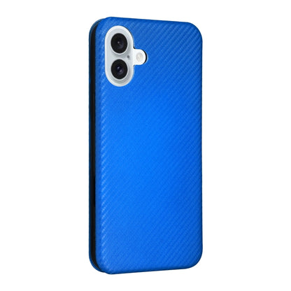 For iPhone 16 Plus Carbon Fiber Texture Flip Leather Phone Case(Blue) - iPhone 16 Plus Cases by buy2fix | Online Shopping UK | buy2fix