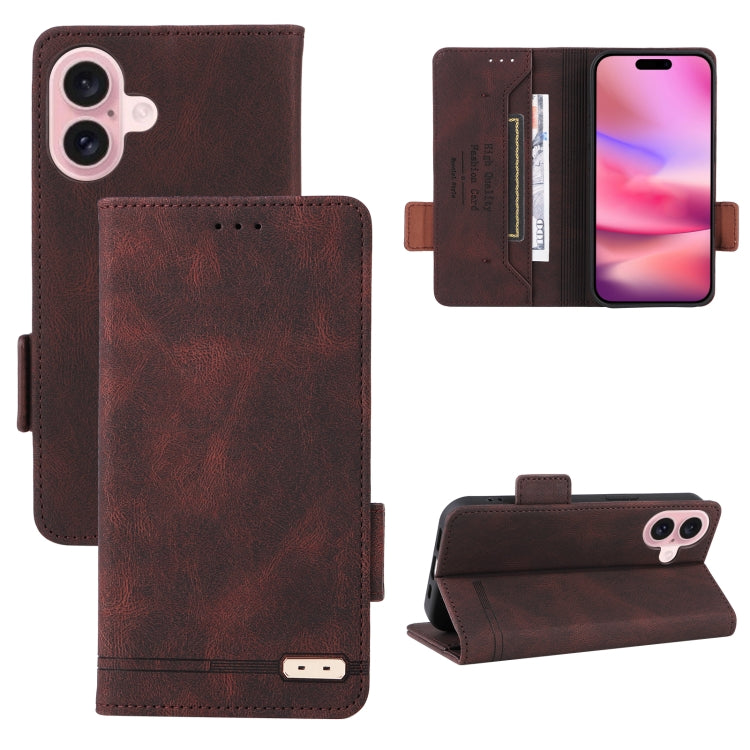 For iPhone 16 Magnetic Clasp Leather Phone Case(Brown) - iPhone 16 Cases by buy2fix | Online Shopping UK | buy2fix