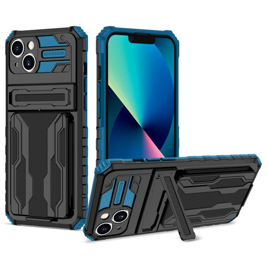 For iPhone 15 Plus Kickstand Armor Card Wallet Phone Case(Blue) - iPhone 15 Plus Cases by buy2fix | Online Shopping UK | buy2fix