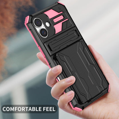 For iPhone 16 Plus Kickstand Armor Card Wallet Phone Case(Pink) - iPhone 16 Plus Cases by buy2fix | Online Shopping UK | buy2fix