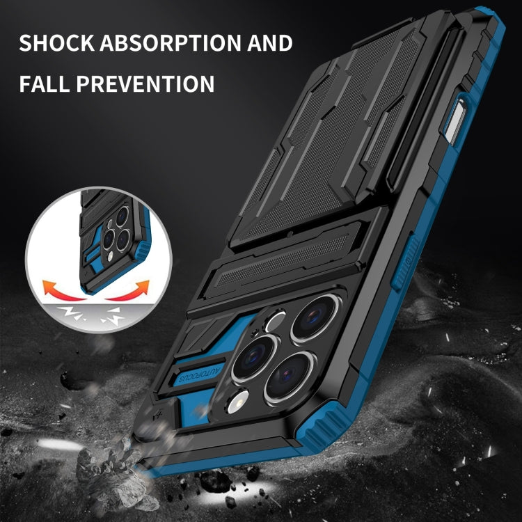 For iPhone 16 Pro Kickstand Armor Card Wallet Phone Case(Blue) - iPhone 16 Pro Cases by buy2fix | Online Shopping UK | buy2fix