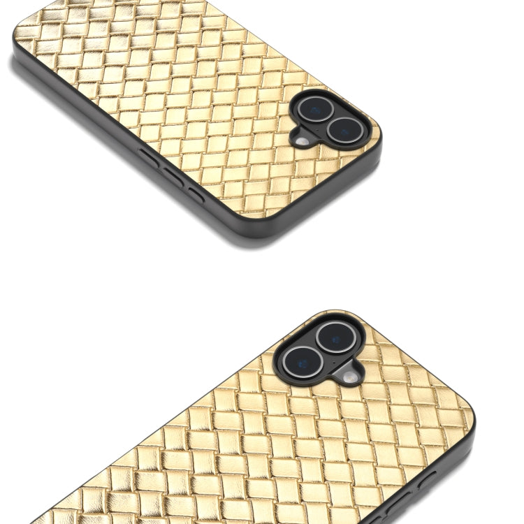 For iPhone 16 Black Frame Woven Texture PU Phone Case(Gold) - iPhone 16 Cases by buy2fix | Online Shopping UK | buy2fix