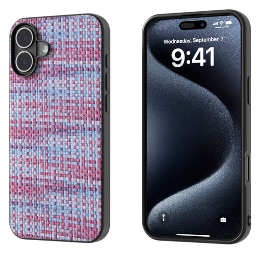 For iPhone 16 Plus Black Frame Color Lattice Texture PU Phone Case(Purple) - iPhone 16 Plus Cases by buy2fix | Online Shopping UK | buy2fix