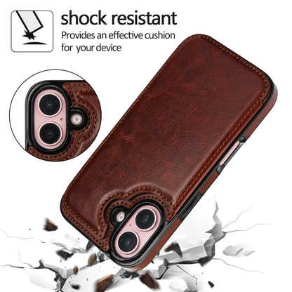 For iPhone 16 Plus Double Buckle Crazy Horse Texture PU Phone Case(Brown) - iPhone 16 Plus Cases by buy2fix | Online Shopping UK | buy2fix