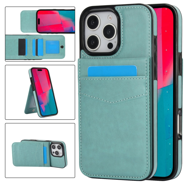 For iPhone 16 Pro Solid Color Card Slots Bracket PU Phone Case(Mint Green) - iPhone 16 Pro Cases by buy2fix | Online Shopping UK | buy2fix