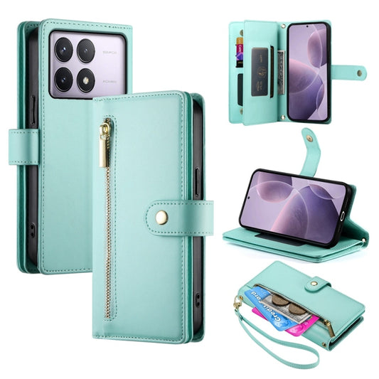 For Redmi K70 Nine Card-slot Zipper Wallet Bag Leather Phone Case(Mint Green) - K70 Cases by buy2fix | Online Shopping UK | buy2fix