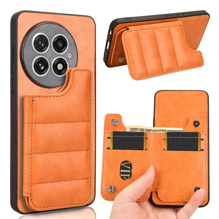 For OnePlus 13 Cow Pattern Sewing Card Bag Phone Case(Orange) - OnePlus Cases by buy2fix | Online Shopping UK | buy2fix