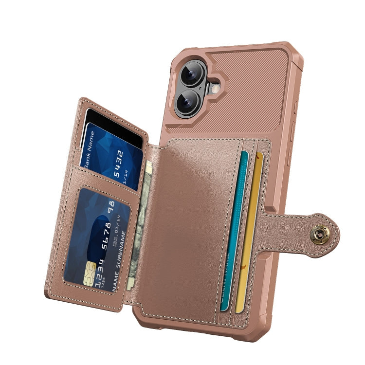 For iPhone 16 Magnetic Wallet Card Bag Leather Phone Case(Rose Gold) - iPhone 16 Cases by buy2fix | Online Shopping UK | buy2fix